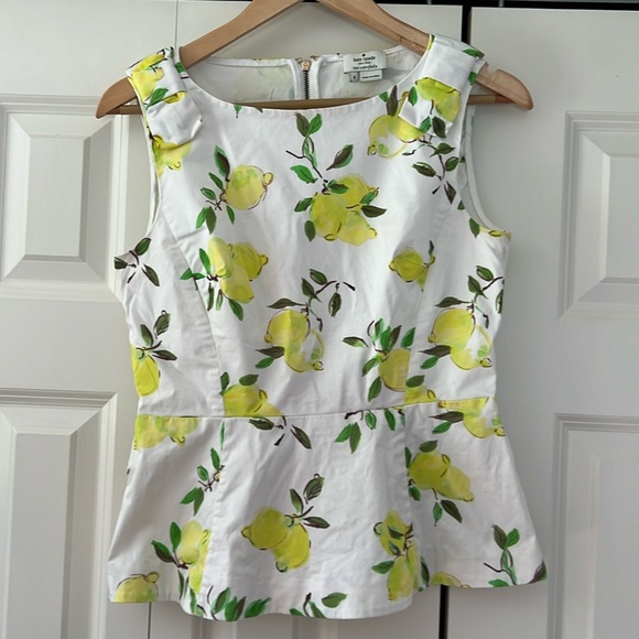 Kate Spade New York Thalia crisp cotton lemon peplum top U.S. 8 - Picture 2 of 7